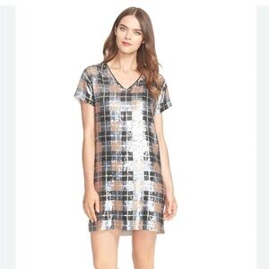 Kate Spade plaid mini Silver and Black Plaid Sequin Dress size 2